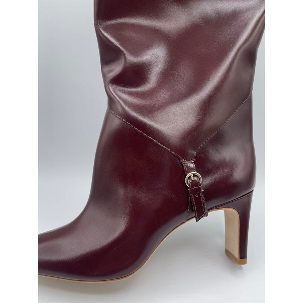 REFORMATION Gaelle Leather Block Heel Almond Toe Knee High Ruby Boots Size 9 - Picture 11 of 15